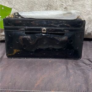 Kate Spade Glossy Black Polka Dot Clutch